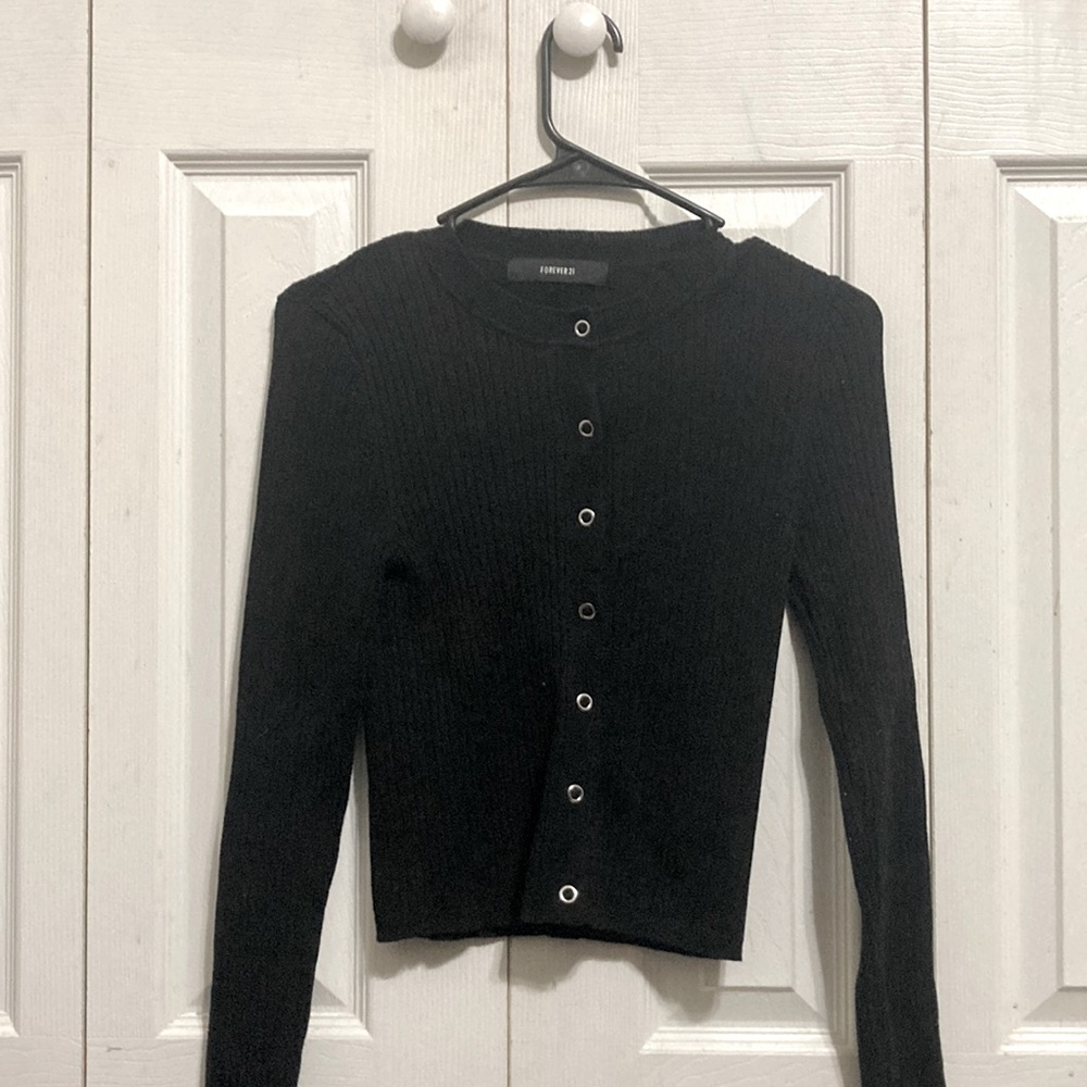 black knit cardigan